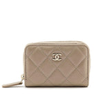 Chanel Metallic Iridescent Beige Quilted Caviar Classic Zipped Coin Purse