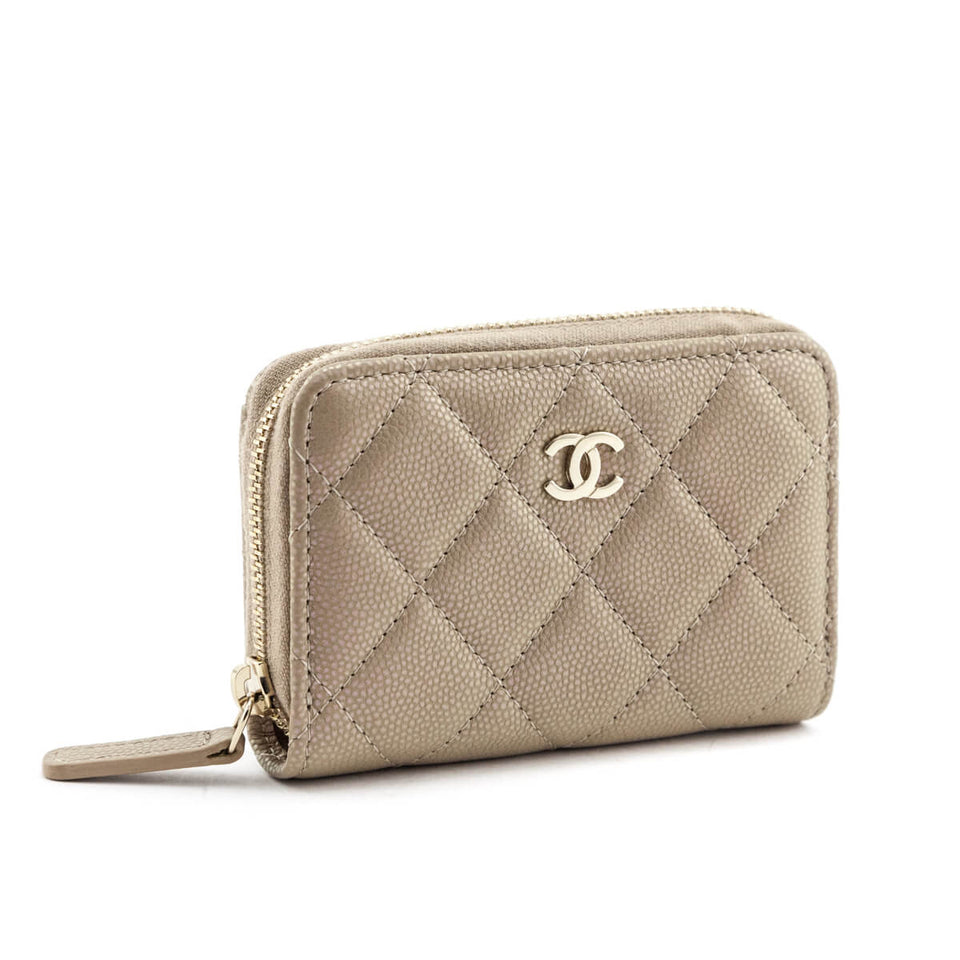 Chanel Metallic Iridescent Beige Quilted Caviar Classic Zipped Coin Purse