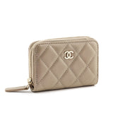 Chanel Metallic Iridescent Beige Quilted Caviar Classic Zipped Coin Purse