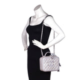Chanel Metallic Silver Caviar Quilted Medium CC Filigree Vanity Case