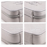 Chanel Metallic Silver Caviar Quilted Medium CC Filigree Vanity Case
