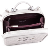 Chanel Metallic Silver Caviar Quilted Medium CC Filigree Vanity Case