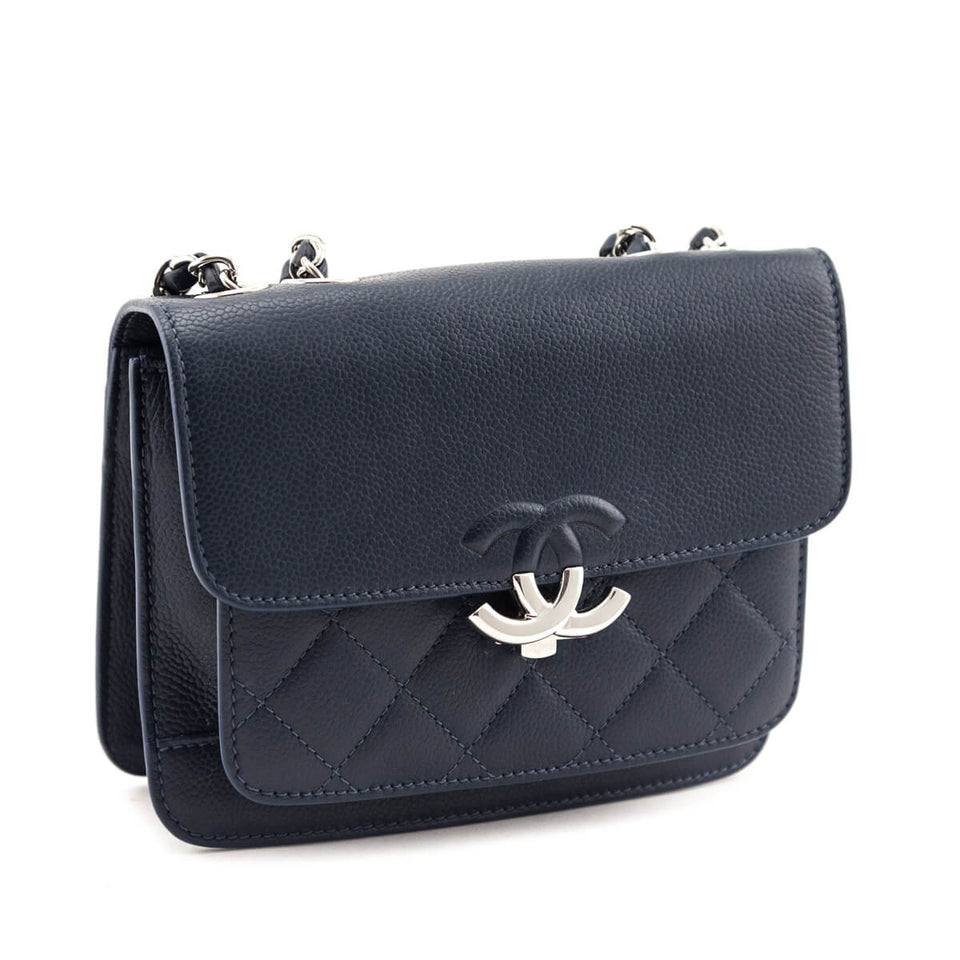 Chanel Navy Caviar Quilted CC Box Flap