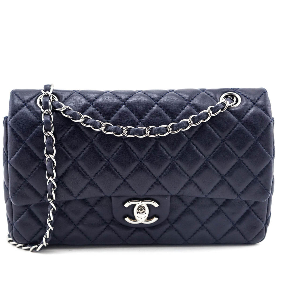 Chanel Navy Quilted Lambskin Medium Soft Double Flap Bag