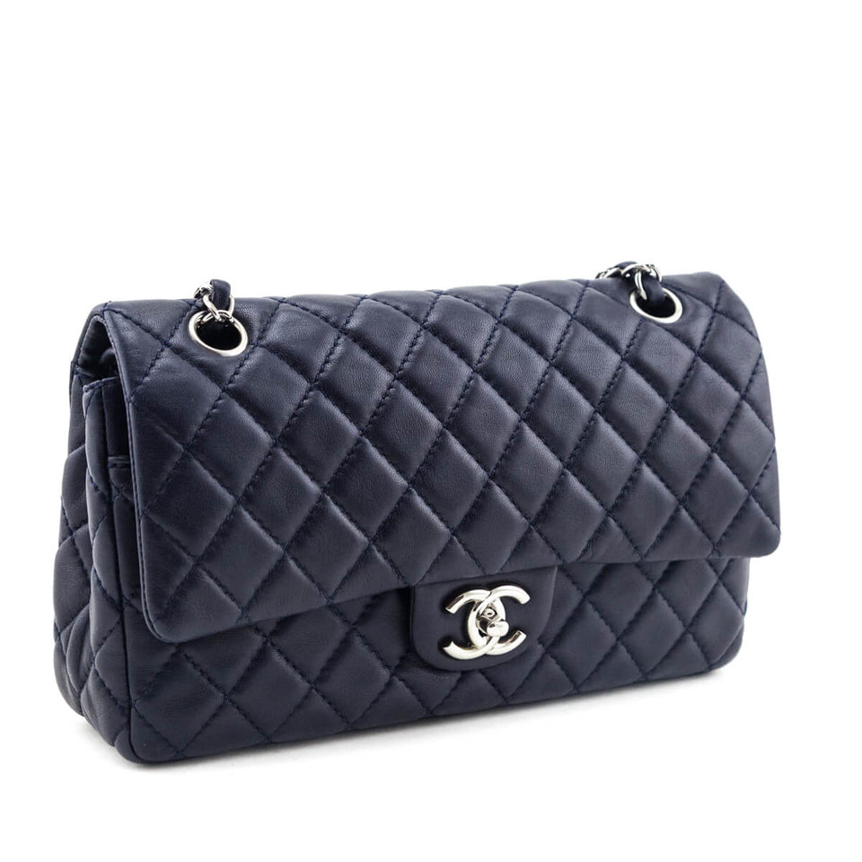 Chanel Navy Quilted Lambskin Medium Soft Double Flap Bag