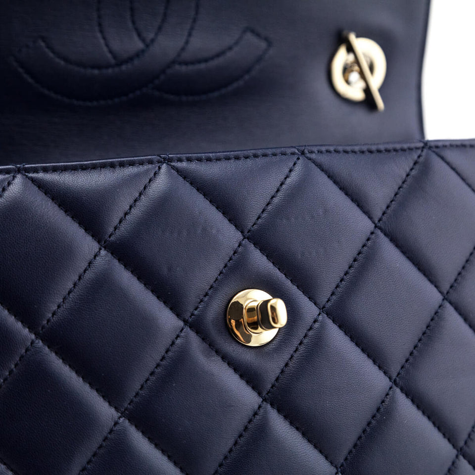 Chanel Navy Quilted Lambskin Small Trendy CC Top Handle Flap Bag