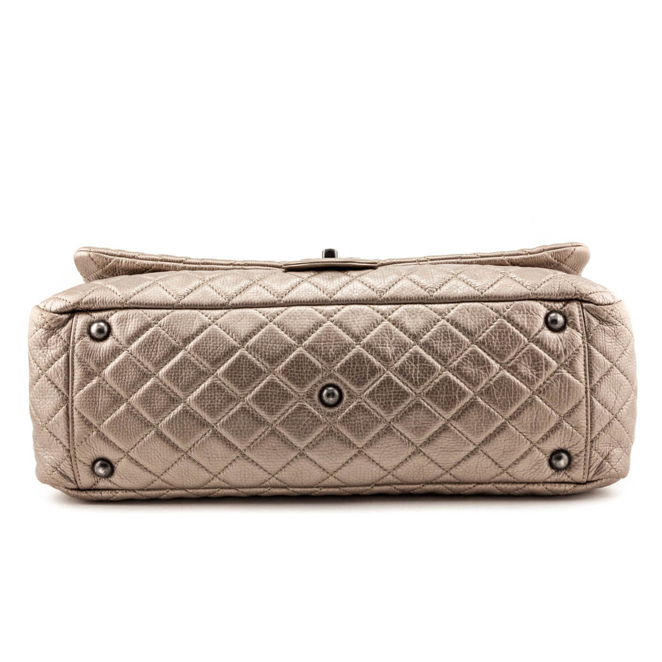 Chanel Pale Gold Metallic Calfskin Quilted XXL Travel Flap Bag