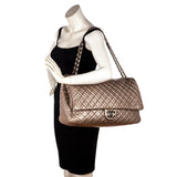 Chanel Pale Gold Metallic Calfskin Quilted XXL Travel Flap Bag