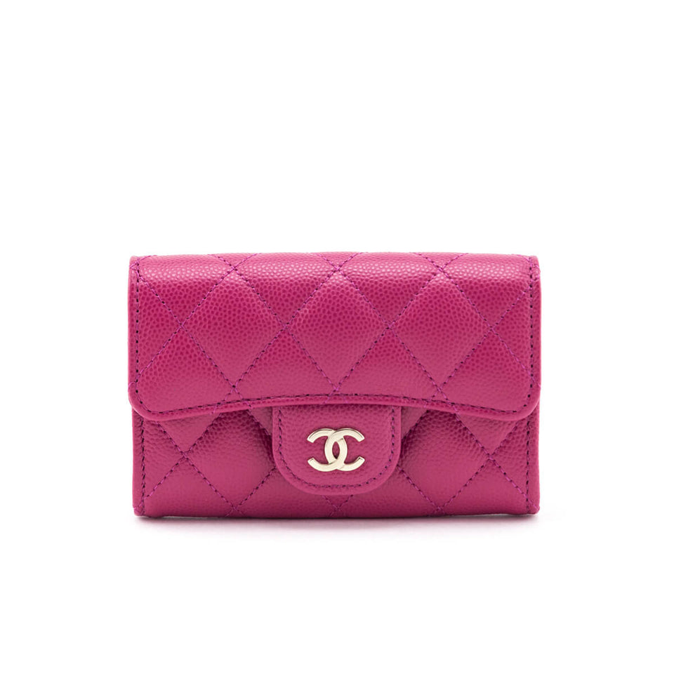 Chanel Pink Quilted Caviar Flap Card Holder