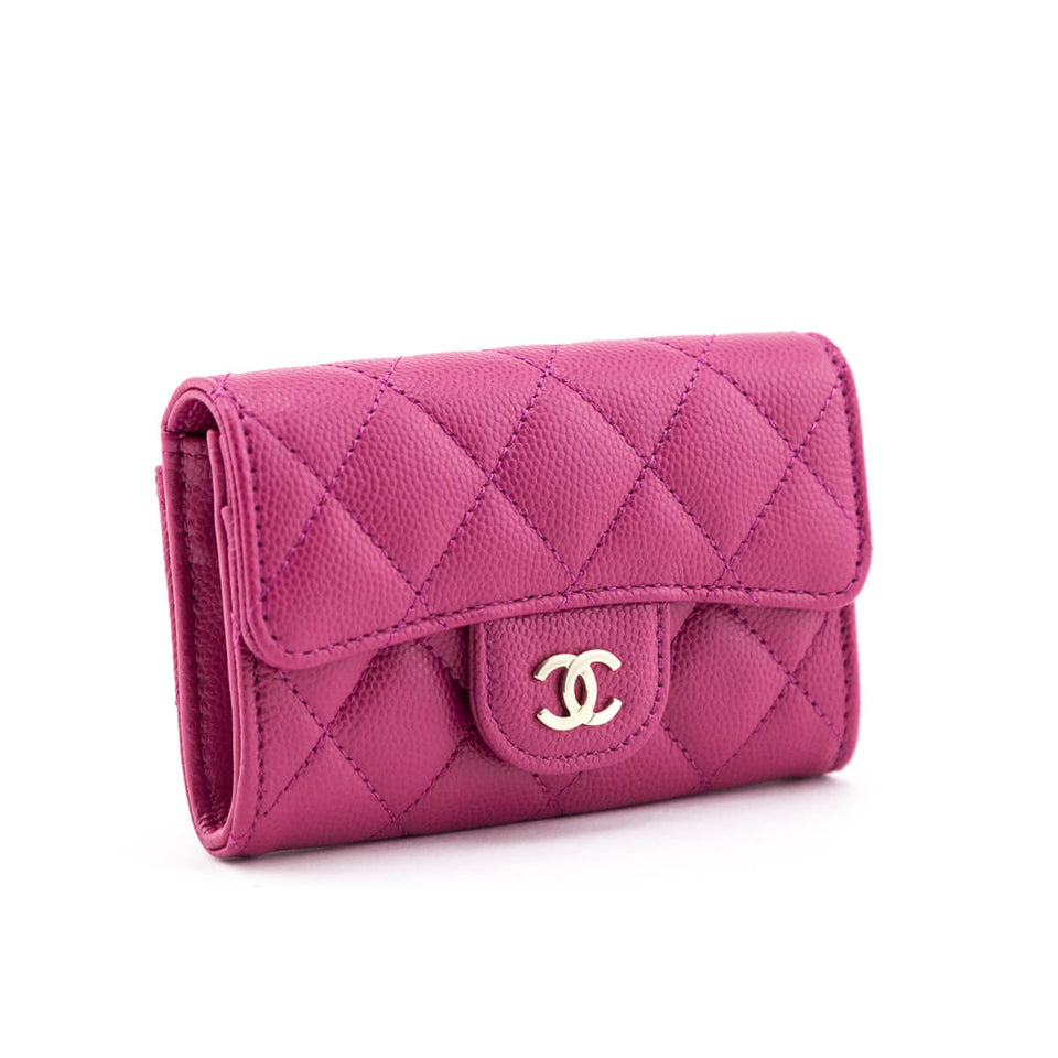 Chanel Pink Quilted Caviar Flap Card Holder