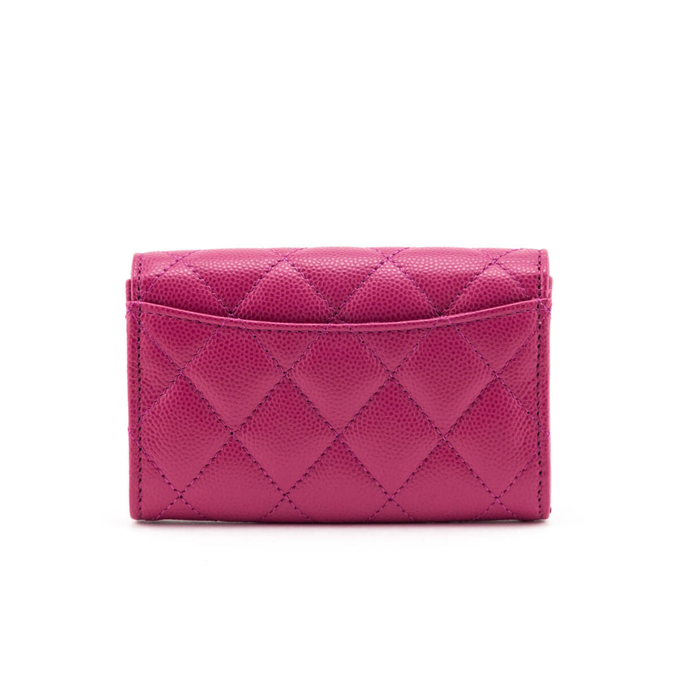 Chanel Pink Quilted Caviar Flap Card Holder