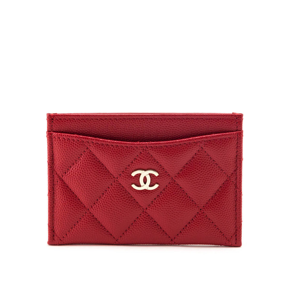 Chanel Red Caviar Quilted Card Holder