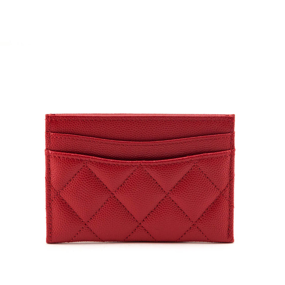 Chanel Red Caviar Quilted Card Holder