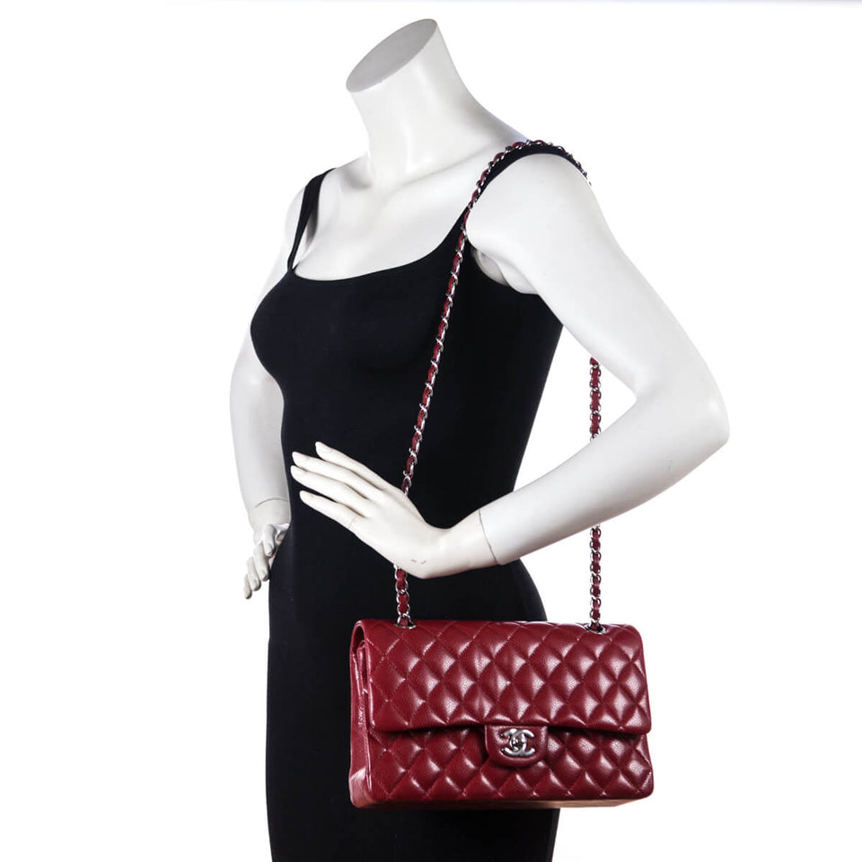 Chanel Red Quilted Caviar Classic Medium Double Flap Bag