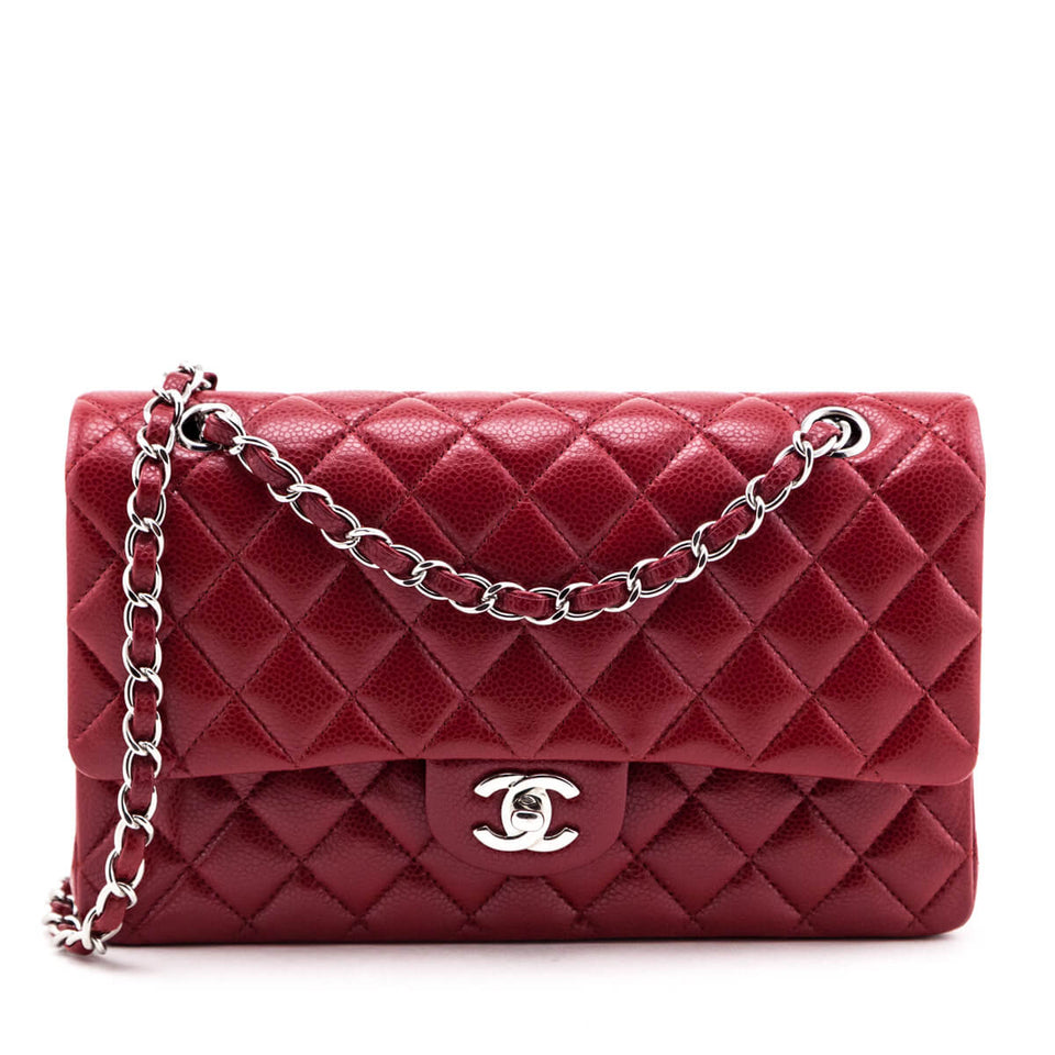 Chanel Red Quilted Caviar Classic Medium Double Flap Bag