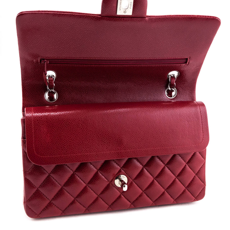 Chanel Red Quilted Caviar Classic Medium Double Flap Bag