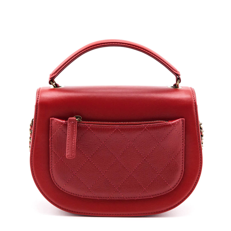Chanel Red Shiny Calfskin & Quilted Goatskin Small Coco Curve Messenger Flap Bag