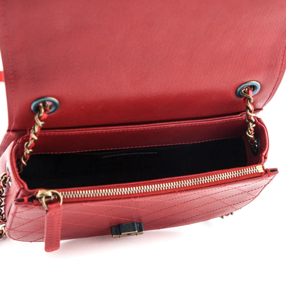 Chanel Red Shiny Calfskin & Quilted Goatskin Small Coco Curve Messenger Flap Bag