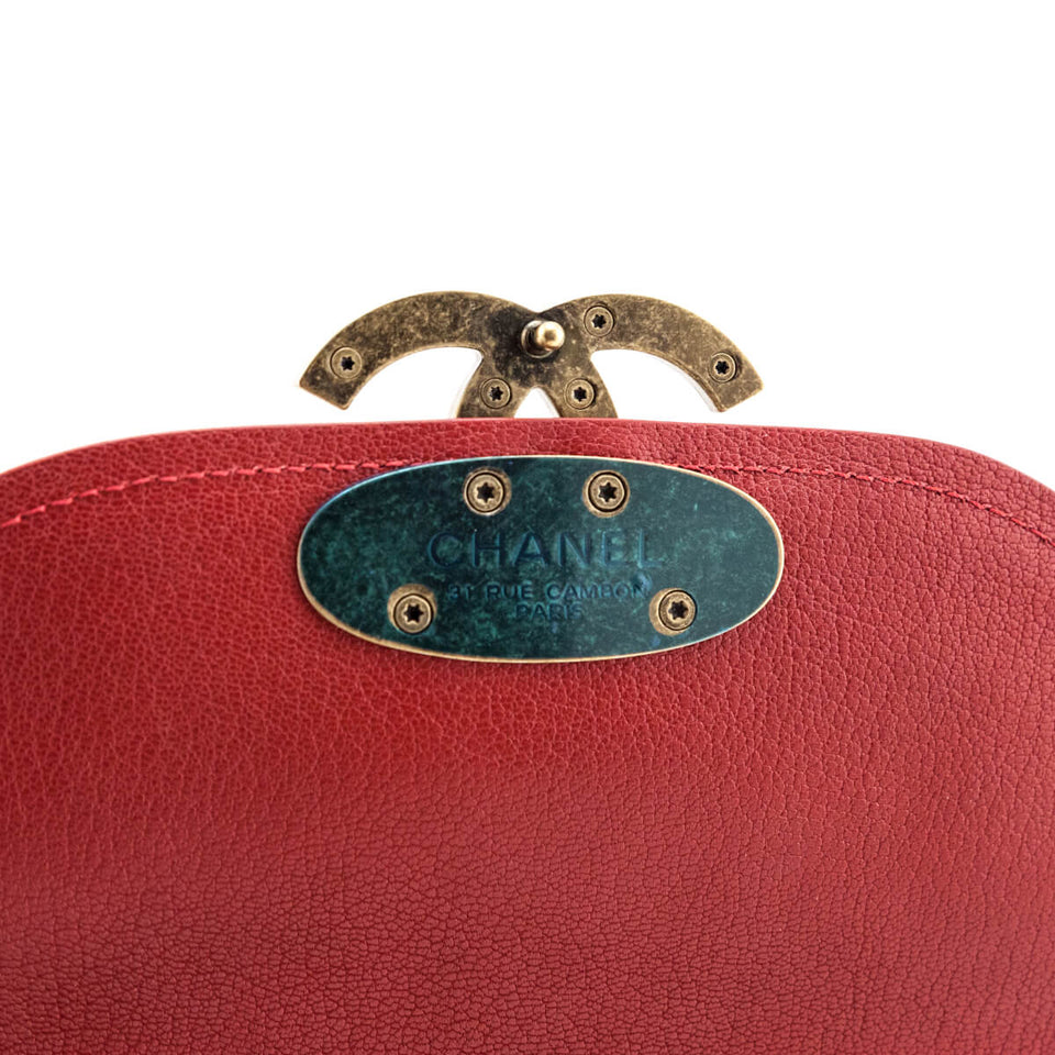 Chanel Red Shiny Calfskin & Quilted Goatskin Small Coco Curve Messenger Flap Bag