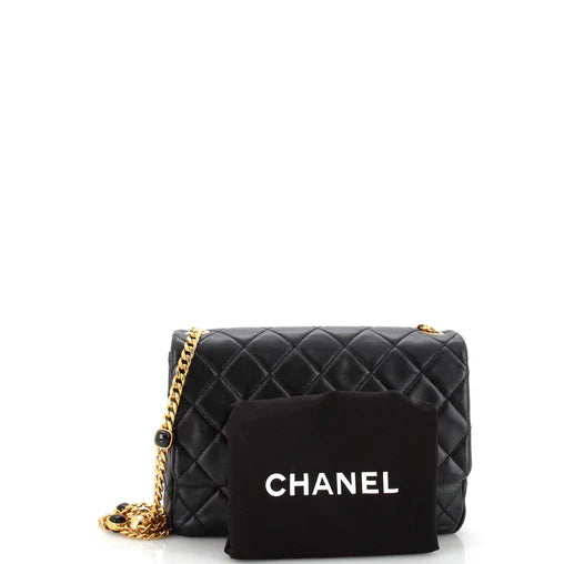 Chanel Resin Pearl Chain Flap Bag Quilted Lambskin Medium