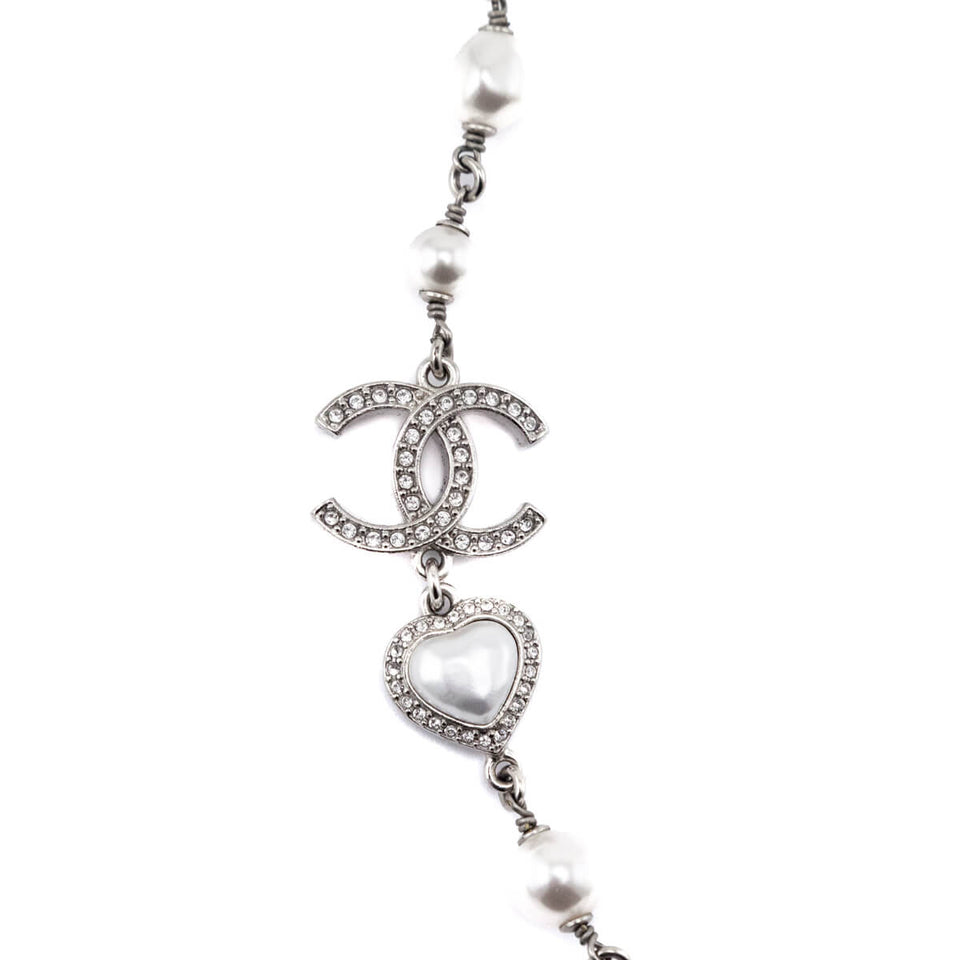 Chanel Silver Faux Pearl CC Necklace