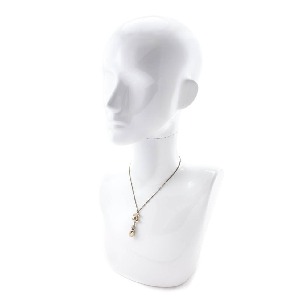 Chanel Gold-Tone Faux Pearl & CC Pendant Necklace