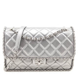 Chanel Silver Lambskin Quilted Large Chain All Over Flap Bag