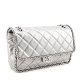 Chanel Silver Lambskin Quilted Large Chain All Over Flap Bag