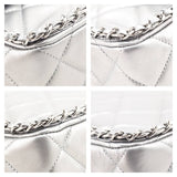 Chanel Silver Lambskin Quilted Large Chain All Over Flap Bag