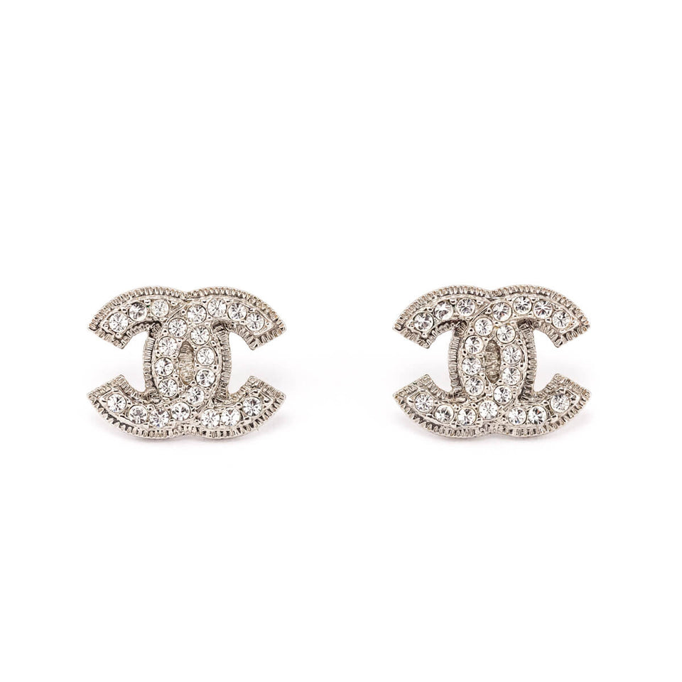 Chanel Silver Strass CC Stud Earrings