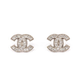 Chanel Silver Strass CC Stud Earrings