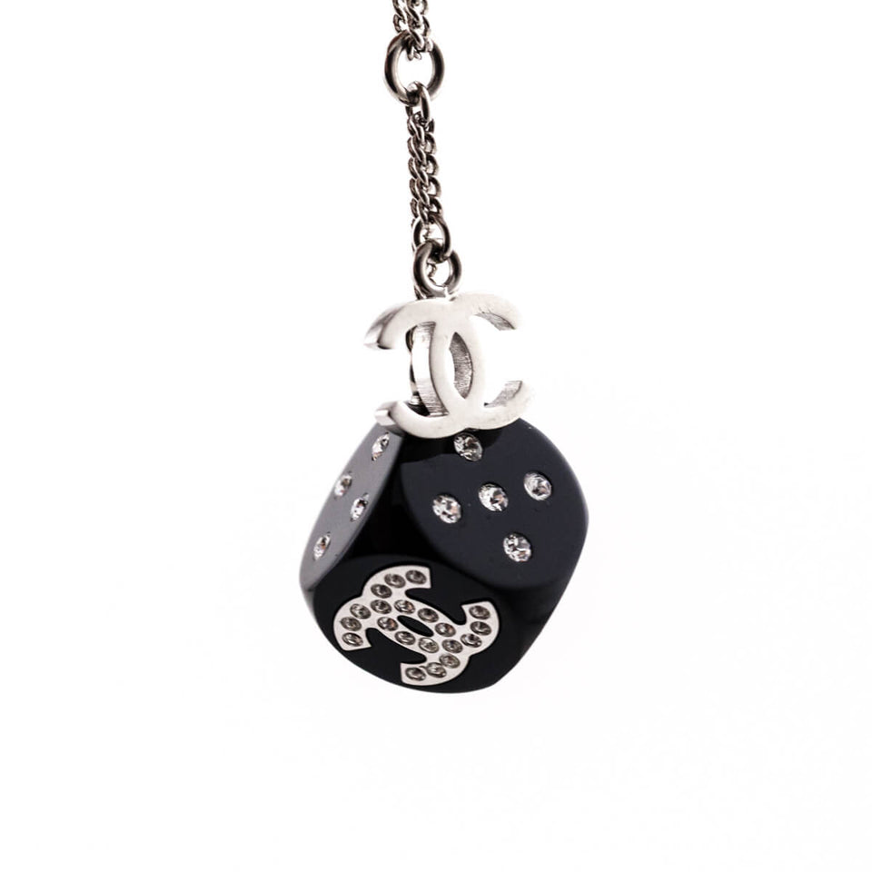 Chanel Silver & Black Crystal CC Dice Pendant Necklace