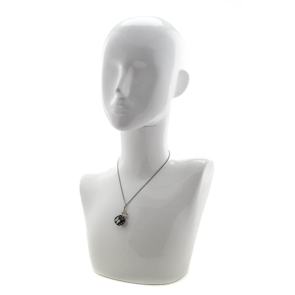 Chanel Silver & Black Crystal CC Dice Pendant Necklace