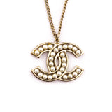Chanel Pale Gold-Tone & Faux Pearl CC Pendant Necklace
