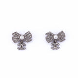 Chanel Strass & Faux Pearl Bow CC Drop Earrings