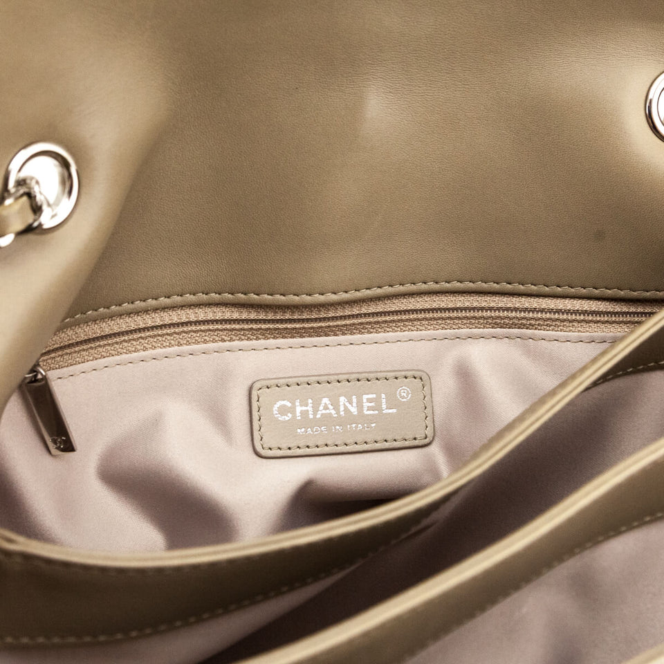 Chanel Taupe Patent Patent Quilted 3 Accordion Jumbo Flap Bag