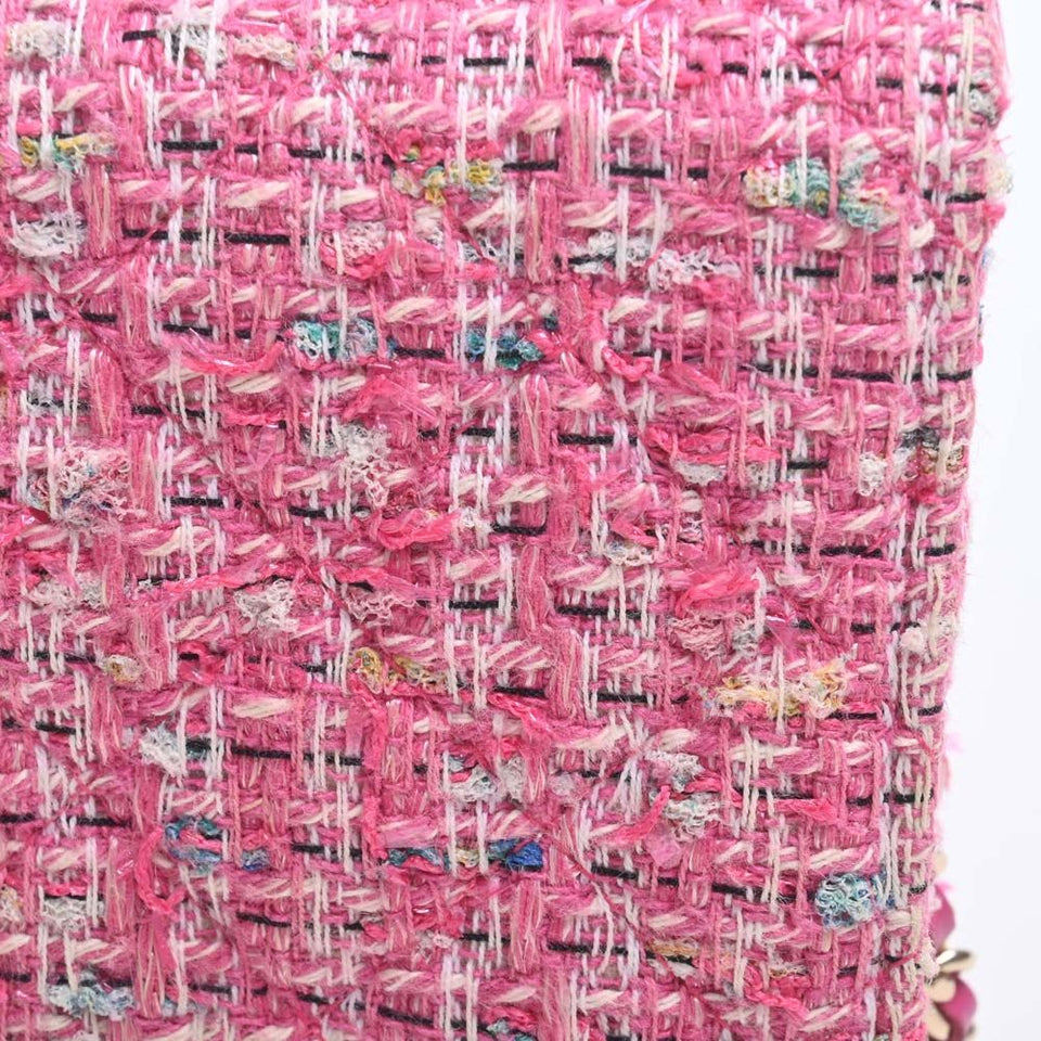Chanel Tweed Quilted Wallet On Chain WOC Pink