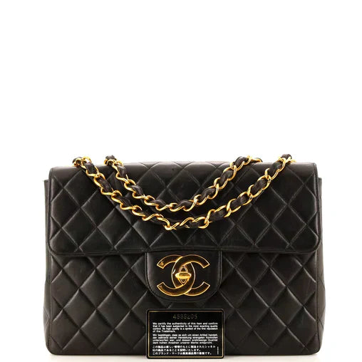 Chanel Vintage Classic Single Flap Bag Quilted Lambskin Jumbo
