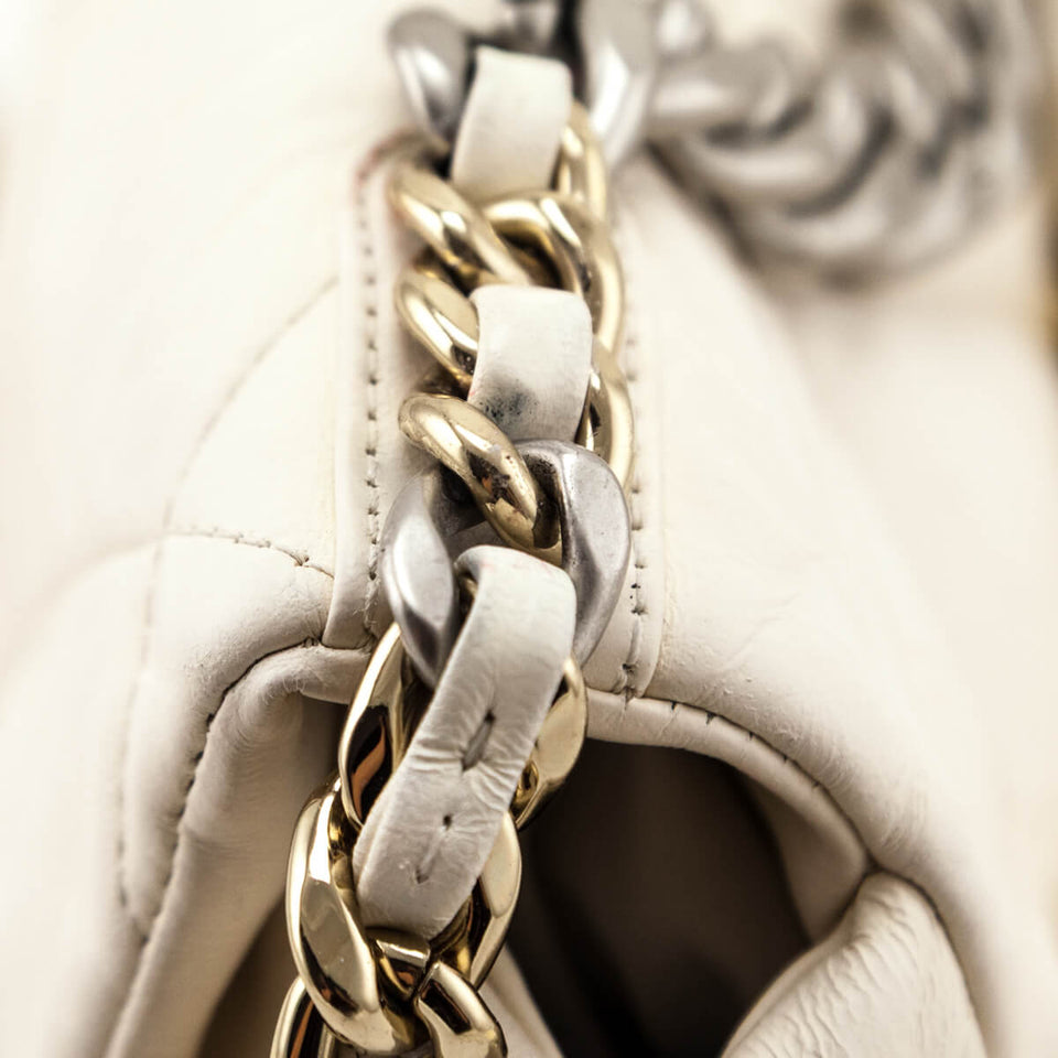 Chanel White Crumpled Calfskin Quilted Medium Chanel 19