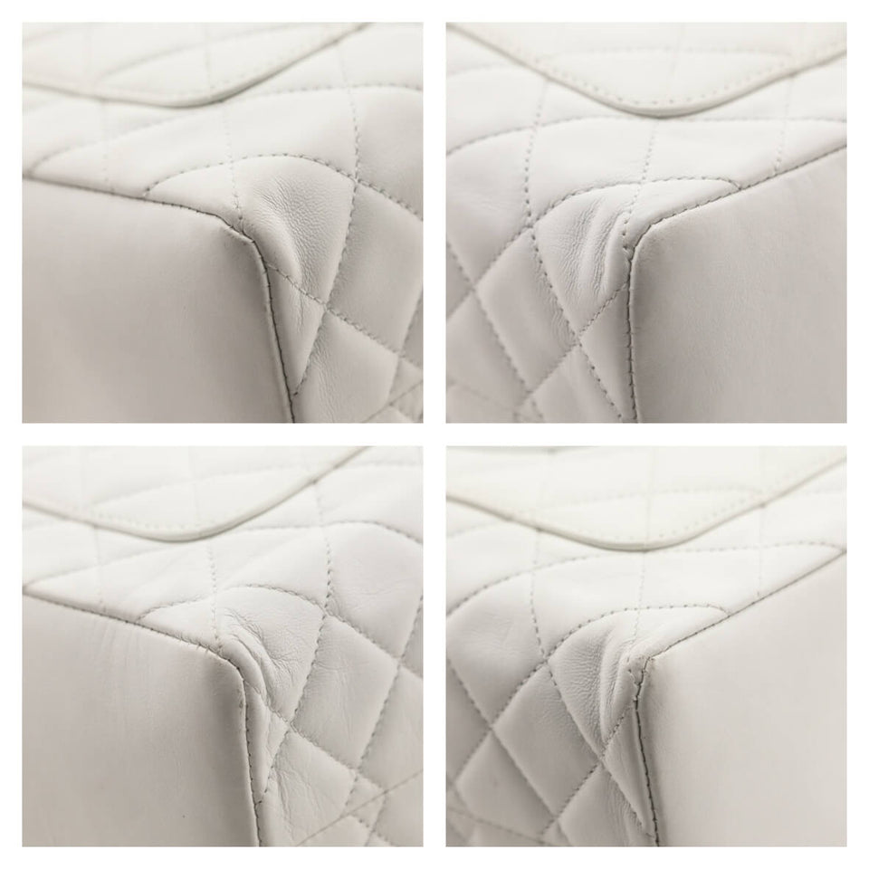 Chanel White Quilted Lambskin Vintage CC Tote Bag
