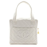 Chanel White Quilted Lambskin Vintage CC Tote Bag