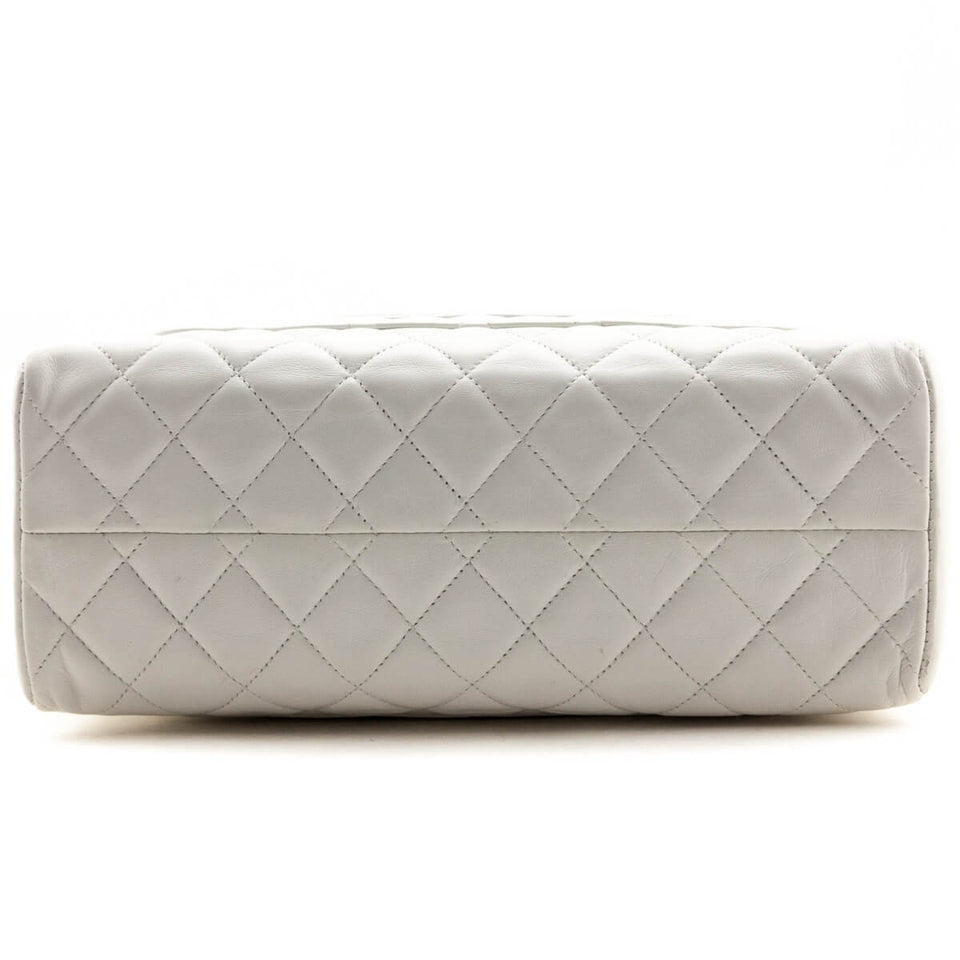 Chanel White Quilted Lambskin Vintage CC Tote Bag