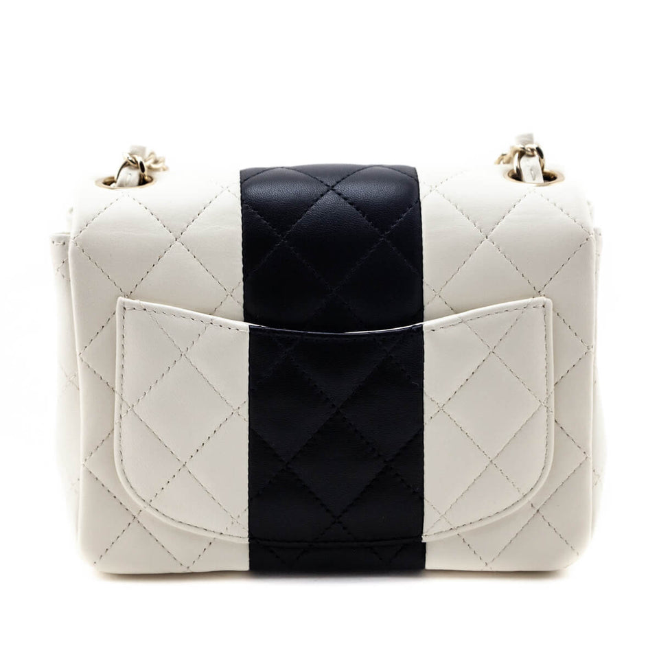 Chanel White & Black Lambskin Quilted Mini Square Flap Bag