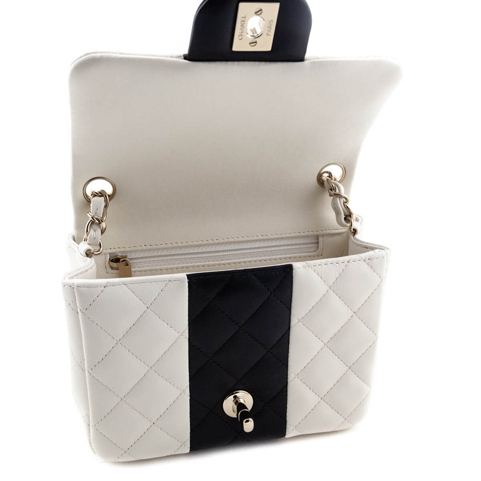 Chanel White & Black Lambskin Quilted Mini Square Flap Bag