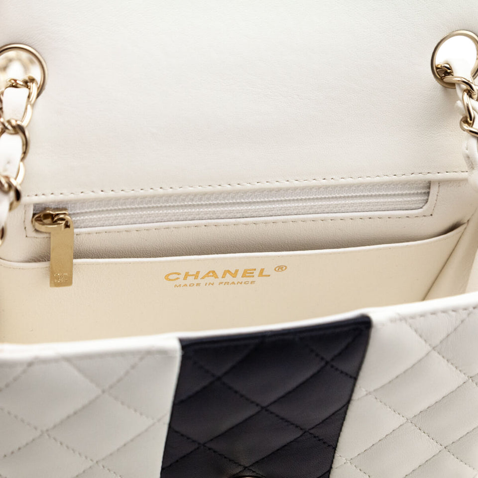 Chanel White & Black Lambskin Quilted Mini Square Flap Bag