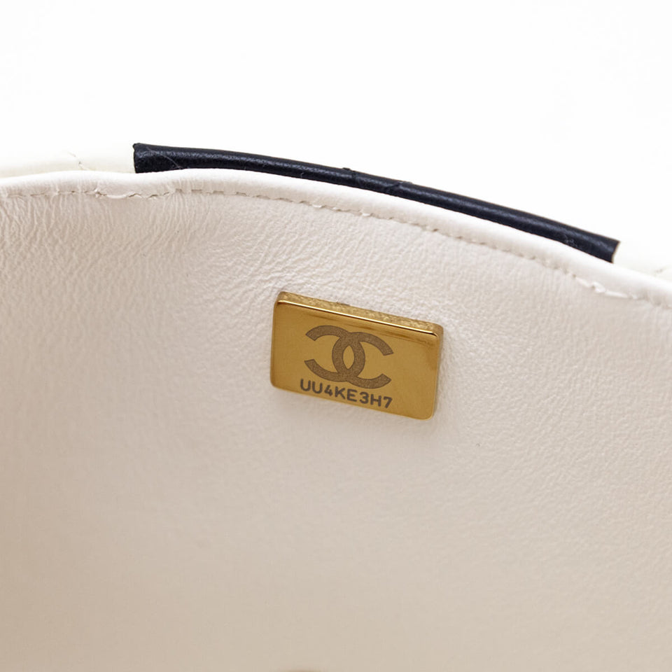 Chanel White & Black Lambskin Quilted Mini Square Flap Bag