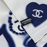 Chanel White & Blue Silk CC Icon Scarf