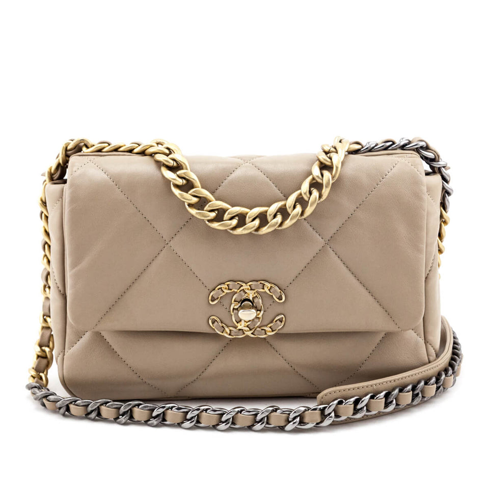 Chanel Beige Lambskin Quilted Medium Chanel 19