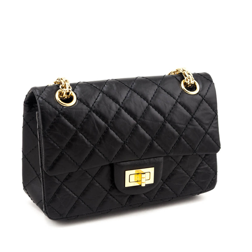 Chanel Black Aged Calfskin Quilted 2.55 Reissue Mini Flap Bag