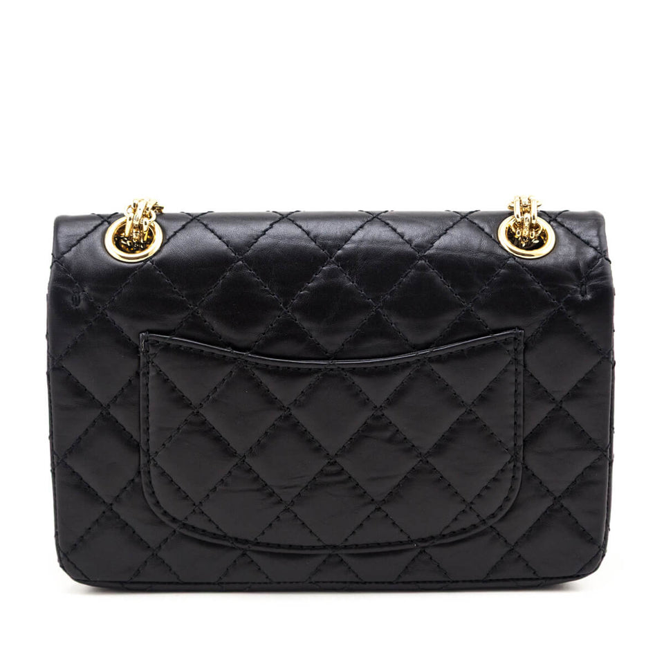 Chanel Black Aged Calfskin Quilted 2.55 Reissue Mini Flap Bag